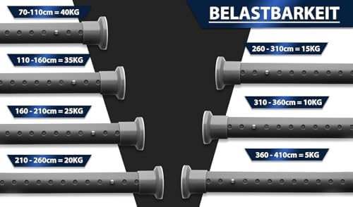 MEISENBERG Gardinenstange ohne Bohren 210-260cm – Robuste Teleskopstange in Matt Schwarz für Vorhänge und Raumteiler