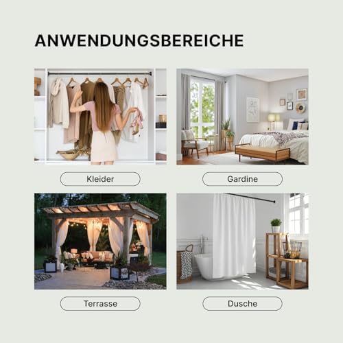 MEISENBERG Gardinenstange zum Klemmen - Schwarz, Ø 25 mm - Bohrenfreie Duschstange für Fenster & Terrasse (70-120cm)