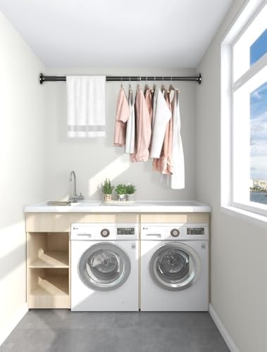 Teleskopstange Schwarz 328-377 cm – No-Drill Vorhangstange für Badezimmer, Schlafzimmer & große Fenster