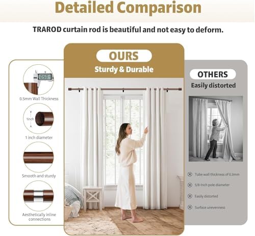 Gardinenstange ohne Bohren von – Ausziehbare Vorhangstange 76-228 cm in Schwarz Matt für einfache Montage und stilvolle