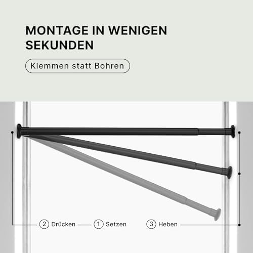 MEISENBERG Gardinenstange ohne Bohren 210-260cm – Robuste Teleskopstange in Matt Schwarz für Vorhänge und Raumteiler