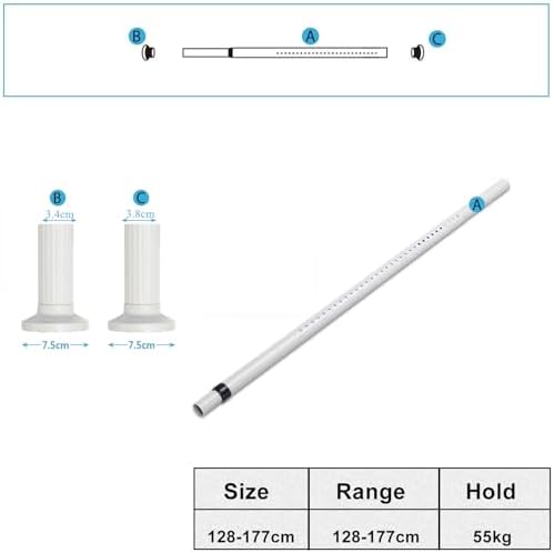 Teleskopstange ohne Bohren von – Ausziehbare Edelstahl Duschvorhangstange für große Fenster und Duschräume (Weiß, 228-2