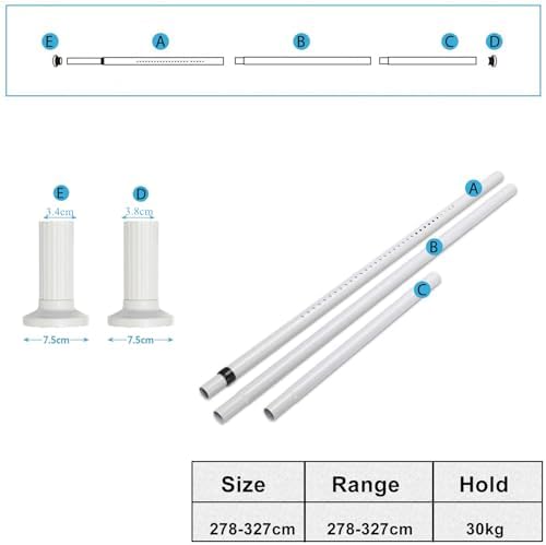 Teleskopstange ohne Bohren von – Ausziehbare Edelstahl Duschvorhangstange für große Fenster und Duschräume (Weiß, 228-2