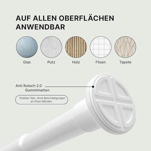 MEISENBERG Gardinenstange ohne Bohren 210-260cm – Robuste Teleskopstange in Matt Schwarz für Vorhänge und Raumteiler