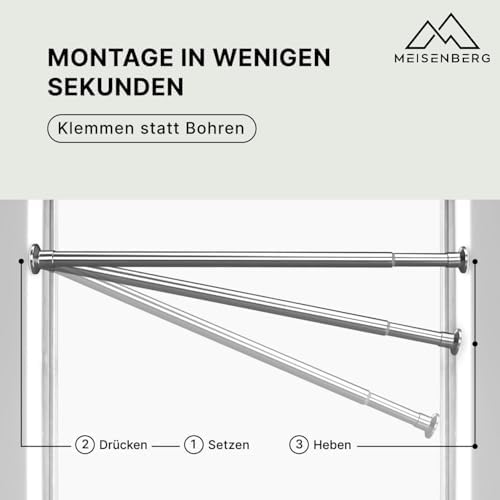 MEISENBERG Gardinenstange ohne Bohren 210-260cm – Robuste Teleskopstange in Matt Schwarz für Vorhänge und Raumteiler