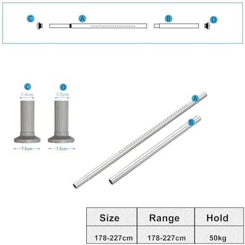 Teleskopstange ohne Bohren von – Ausziehbare Edelstahl Duschvorhangstange für große Fenster und Duschräume (Weiß, 228-2