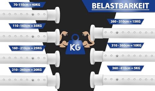 MEISENBERG Gardinenstange ohne Bohren 210-260cm – Robuste Teleskopstange in Matt Schwarz für Vorhänge und Raumteiler