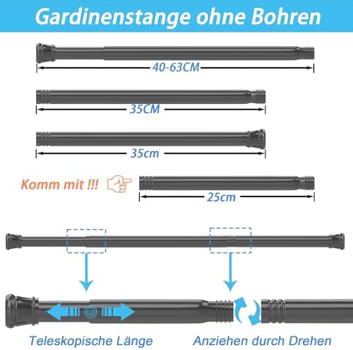 Vorhangstange ohne Bohren – Teleskop Spannstange für Badezimmer & Fenster 73-145CM, weiß, stabil & flexibel