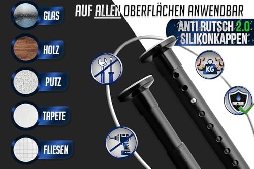 MEISENBERG Gardinenstange ohne Bohren 210-260cm – Robuste Teleskopstange in Matt Schwarz für Vorhänge und Raumteiler