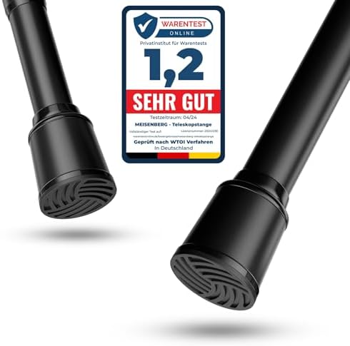 MEISENBERG Teleskopstange zum Klemmen 270-320 cm - Ausziehbare Gardinenstange ohne Bohren für Fenster und Küche in Weiß