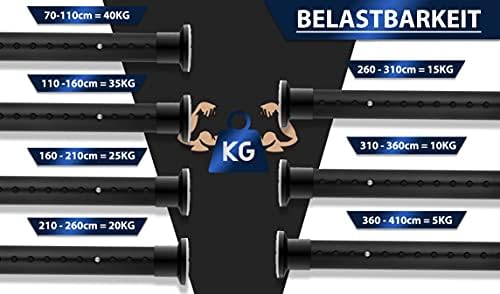MEISENBERG Gardinenstange ohne Bohren 210-260cm – Robuste Teleskopstange in Matt Schwarz für Vorhänge und Raumteiler