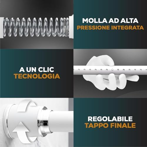 MEISENBERG Klemmstange 320-370cm, Weiß Ø 32mm – Vorhangstange ohne Bohren für Fenster & Dusche