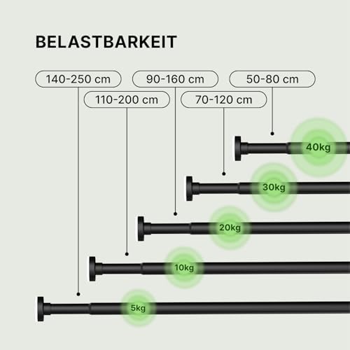 MEISENBERG Teleskopstange ohne Bohren - Multifunktionale Vorhangstange für Fenster und Küche (70-120cm) - Weiß, Ø 25 mm