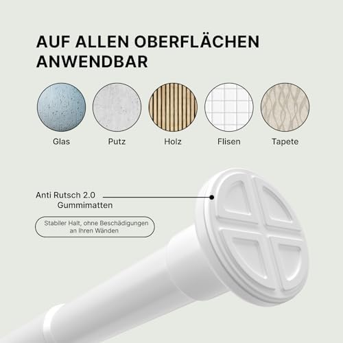 MEISENBERG Gardinenstange ohne Bohren 210-260cm – Robuste Teleskopstange in Matt Schwarz für Vorhänge und Raumteiler