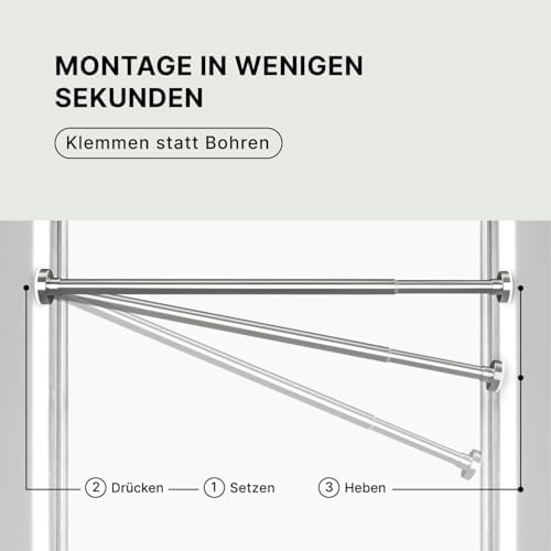 MEISENBERG Gardinenstange zum Klemmen - Schwarz, Ø 25 mm - Bohrenfreie Duschstange für Fenster & Terrasse (70-120cm)