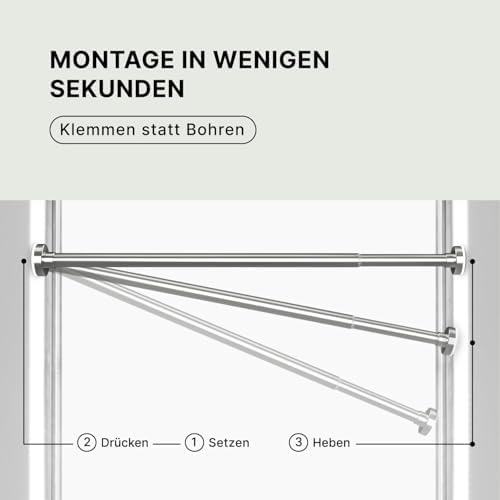 MEISENBERG Gardinenstange zum Klemmen - Schwarz, Ø 25 mm - Bohrenfreie Duschstange für Fenster & Terrasse (70-120cm)