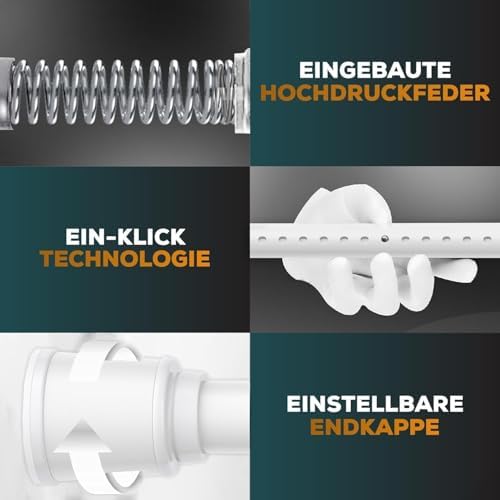MEISENBERG Teleskopstange zum Klemmen 270-320 cm - Ausziehbare Gardinenstange ohne Bohren für Fenster und Küche in Weiß
