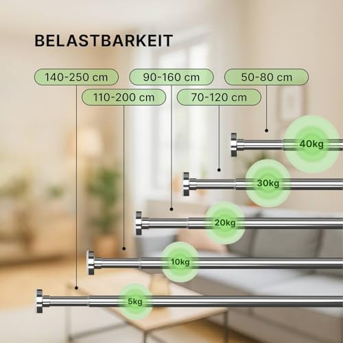 MEISENBERG Teleskopstange ohne Bohren - Multifunktionale Vorhangstange für Fenster und Küche (70-120cm) - Weiß, Ø 25 mm