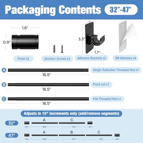 Gardinenstange ohne Bohren von – Ausziehbare Vorhangstange 76-228 cm in Schwarz Matt für einfache Montage und stilvolle