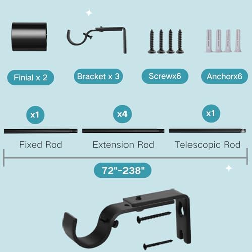 Ausziehbare Vorhangstange von – Verstellbare Gardinenstange für Schlafzimmer, Wohnzimmer, Küche (72-155CM Φ25mm)