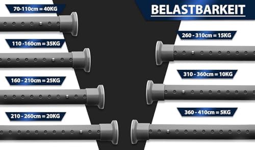 MEISENBERG Gardinenstange ohne Bohren 210-260cm – Robuste Teleskopstange in Matt Schwarz für Vorhänge und Raumteiler