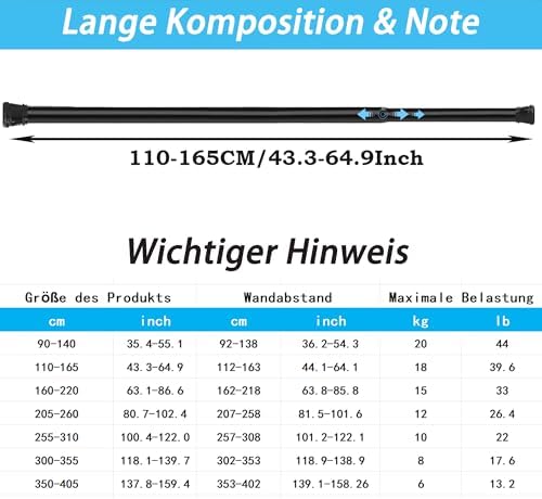KIKAR Vorhangstange ohne Bohren - Teleskop Spannstange für Badezimmer und Fenster 83-145CM, Schwarz 25mm