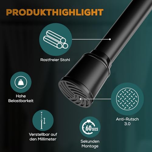 MEISENBERG Teleskopstange zum Klemmen 270-320 cm - Ausziehbare Gardinenstange ohne Bohren für Fenster und Küche in Weiß