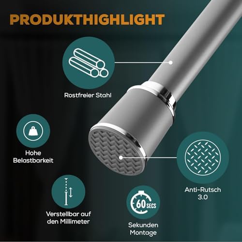 MEISENBERG Klemmstange 320-370cm, Weiß Ø 32mm – Vorhangstange ohne Bohren für Fenster & Dusche