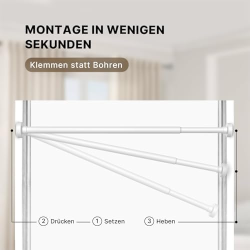 MEISENBERG Teleskopstange ohne Bohren - Multifunktionale Vorhangstange für Fenster und Küche (70-120cm) - Weiß, Ø 25 mm