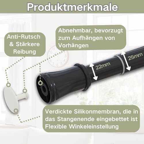Klemmende Vorhangstange von – Verstellbare Teleskopstange ohne Bohren, ideal für Gardinen, Trennwände und Balkone 65-85