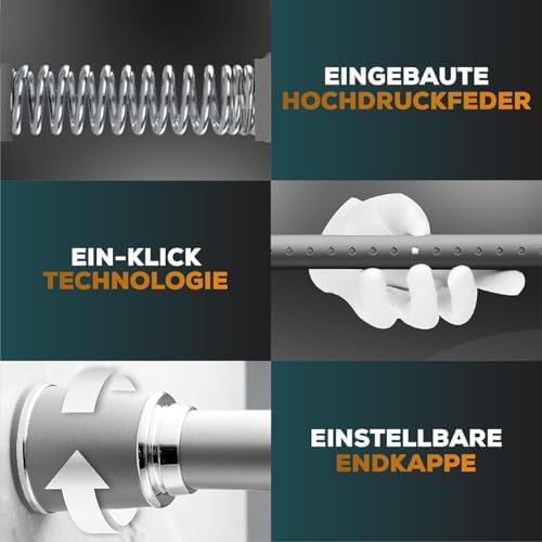 MEISENBERG Klemmstange 320-370cm, Weiß Ø 32mm – Vorhangstange ohne Bohren für Fenster & Dusche