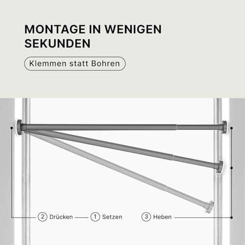 MEISENBERG Gardinenstange zum Klemmen - Schwarz, Ø 25 mm - Bohrenfreie Duschstange für Fenster & Terrasse (70-120cm)