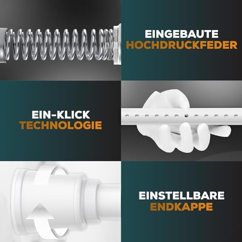 MEISENBERG Teleskopstange zum Klemmen 270-320 cm - Ausziehbare Gardinenstange ohne Bohren für Fenster und Küche in Weiß