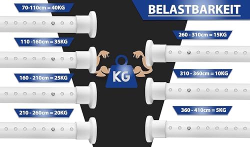 MEISENBERG Gardinenstange ohne Bohren 210-260cm – Robuste Teleskopstange in Matt Schwarz für Vorhänge und Raumteiler