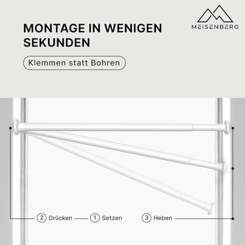 MEISENBERG Gardinenstange ohne Bohren 210-260cm – Robuste Teleskopstange in Matt Schwarz für Vorhänge und Raumteiler