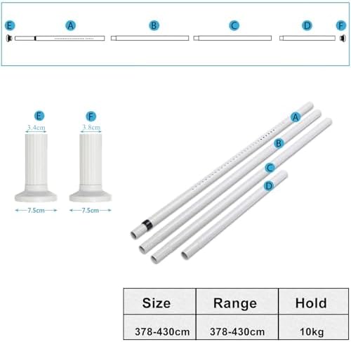 Teleskopstange ohne Bohren von – Ausziehbare Edelstahl Duschvorhangstange für große Fenster und Duschräume (Weiß, 228-2