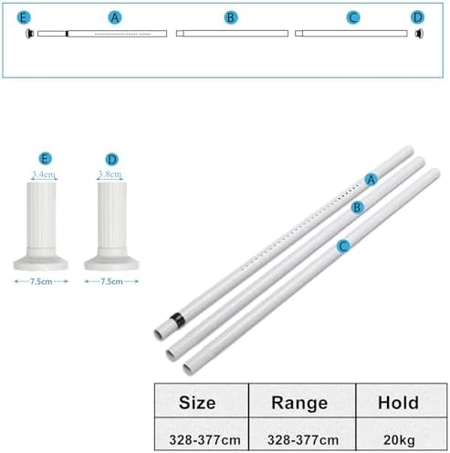Teleskopstange ohne Bohren von – Ausziehbare Edelstahl Duschvorhangstange für große Fenster und Duschräume (Weiß, 228-2