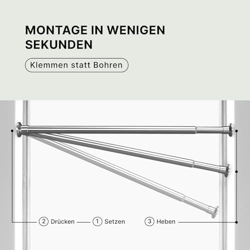 MEISENBERG Gardinenstange ohne Bohren 210-260cm – Robuste Teleskopstange in Matt Schwarz für Vorhänge und Raumteiler