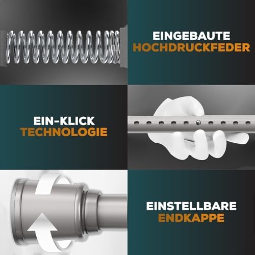 MEISENBERG Teleskopstange zum Klemmen 270-320 cm - Ausziehbare Gardinenstange ohne Bohren für Fenster und Küche in Weiß