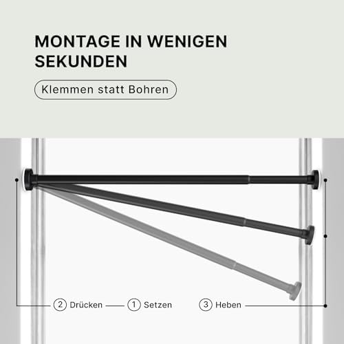MEISENBERG Gardinenstange zum Klemmen - Schwarz, Ø 25 mm - Bohrenfreie Duschstange für Fenster & Terrasse (70-120cm)