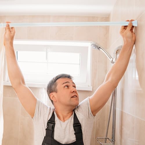 Relaxdays Teleskopstange für Duschvorhang und Gardine – Edelstahl, einfacher Einbau ohne Bohren, anpassbare Längen