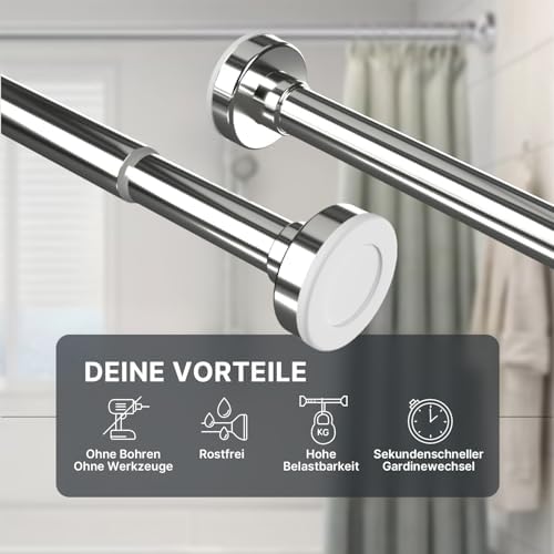 MEISENBERG Teleskopstange ohne Bohren - Multifunktionale Vorhangstange für Fenster und Küche (70-120cm) - Weiß, Ø 25 mm