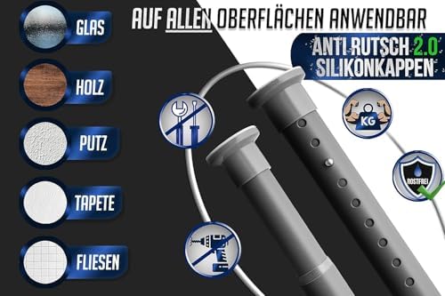 MEISENBERG Gardinenstange ohne Bohren 210-260cm – Robuste Teleskopstange in Matt Schwarz für Vorhänge und Raumteiler