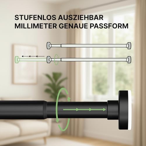 MEISENBERG Teleskopstange ohne Bohren - Multifunktionale Vorhangstange für Fenster und Küche (70-120cm) - Weiß, Ø 25 mm