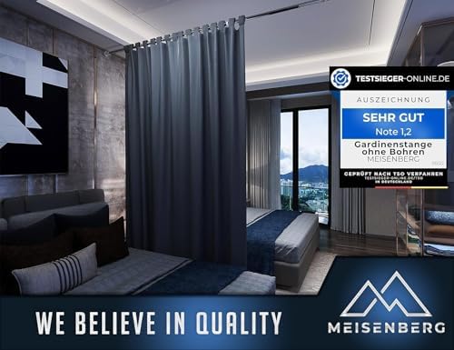 MEISENBERG Gardinenstange ohne Bohren 210-260cm – Robuste Teleskopstange in Matt Schwarz für Vorhänge und Raumteiler