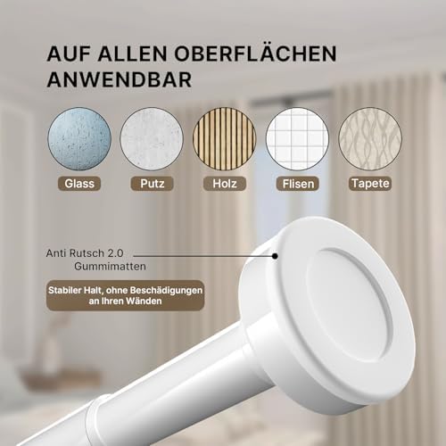 MEISENBERG Teleskopstange ohne Bohren - Multifunktionale Vorhangstange für Fenster und Küche (70-120cm) - Weiß, Ø 25 mm