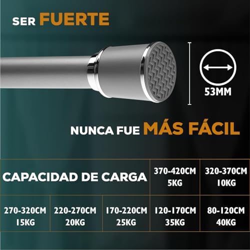 MEISENBERG Klemmstange 320-370cm, Weiß Ø 32mm – Vorhangstange ohne Bohren für Fenster & Dusche