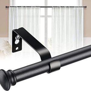 Mattschwarze Edelstahl Gardinenstange 71-472 cm mit Teetassendeckel Halterungen für stilvolle Schlafzimmerdekoration
