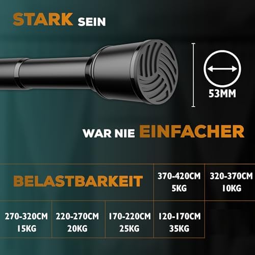 MEISENBERG Teleskopstange zum Klemmen 270-320 cm - Ausziehbare Gardinenstange ohne Bohren für Fenster und Küche in Weiß