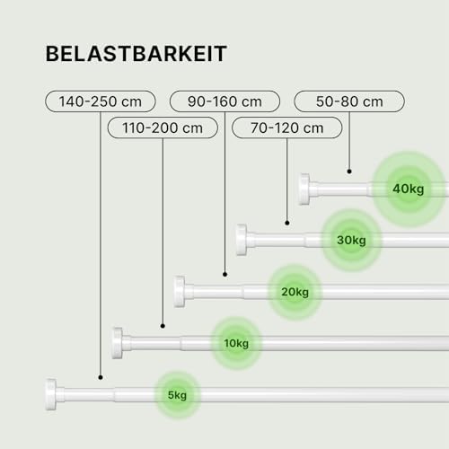 MEISENBERG Teleskopstange ohne Bohren - Multifunktionale Vorhangstange für Fenster und Küche (70-120cm) - Weiß, Ø 25 mm